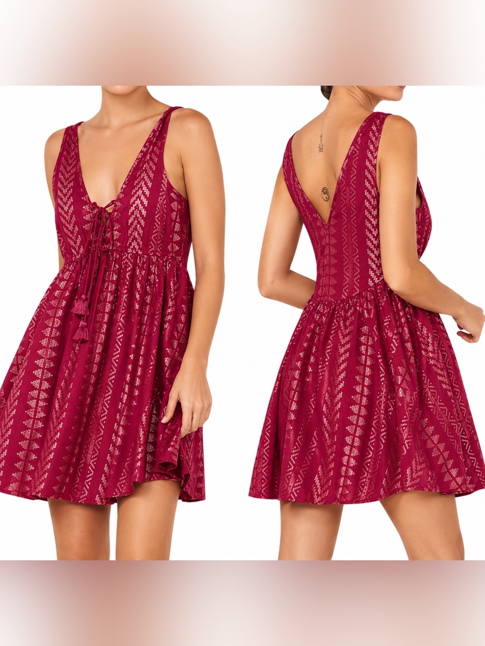 Shyanne pink/gold tassle mini dress, XS